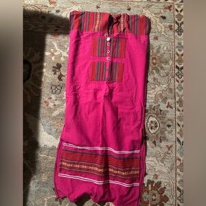 Vibrant Pink Ethnic Dress with Striped Accents